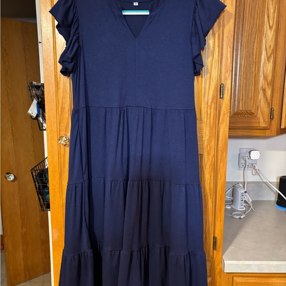 Elegant Navy Blue Tiered Dress
